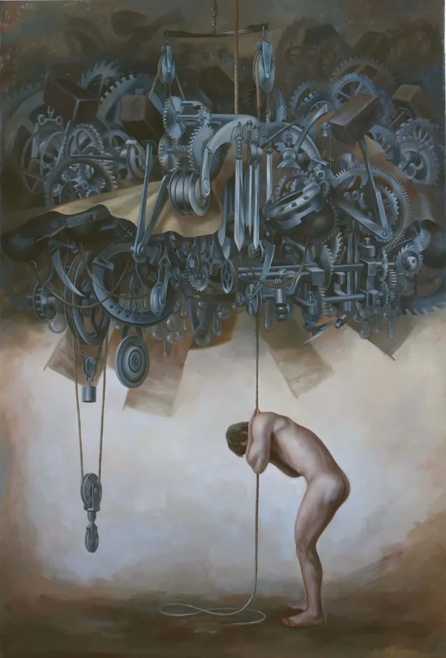 The Most Proximate Cause, surrealist painting from the Moody collection